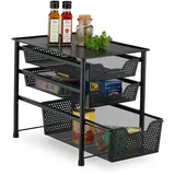 Relaxdays Schubladenregal, stapelbarer Büro Organizer, 3 Ausziehkörbe, Metall, Küche, Bad, HBT: 35x28x42,5 cm, schwarz