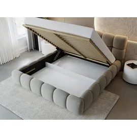 GRAINGOLD Polsterbett mit Bettkasten 180x200, Grau Samt, Modo