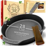 krustenzauber Gusseisenpfanne Induktion - Geschliffene Gusseisen Pfanne - Ideale Grillpfanne Induktion, Eisenpfanne, Cast Iron Pan, Bratp...