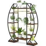 COSTWAY Pflanzenständer mit Wachstumslichtern, 10-stöckiges Pflanzenregal, Blumenständer, Blumentreppe, Blumenregal, 127x30x160cm, Braun - Braun