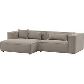 LeGer Home by Lena Gercke Ecksofa "PIARA mit Kedernaht, Cord, Leinenoptik o. Strukturstoff, Couch, L-Form", greige, B:267cm H:66cm T:167cm, 100% Polyester, LEGER HOME BY LENA GERCKE, Sofas, Ecksofa, wahlweise Ottomane rechts/links, schwarze Füße, bequemer Sitzkomfort