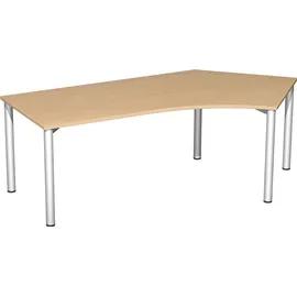 Geramöbel Flex Schreibtisch buche, silber L-Form, 5-Fuß-Gestell silber 216,6 x 113,0 cm