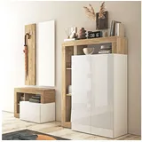 expendio Garderoben-Set Hardo 47, (Spar-Set, 4-St), weiß Hochglanz Lack / Eiche Cadiz Nb. 200x180x35 cm weiß