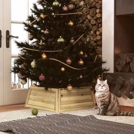 Homcom Weihnachtsbaumkragen Tannenholz, 65L x 65 cm Weihnachtsbaum Kragen aus Weihnachtsbaumkorb für Party, Weihnachten, Naturholz