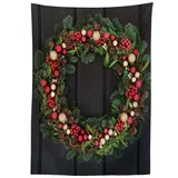ABAKUHAUS Weihnachten Tischdecke, Tanne Weihnachten Kranz, Druck mit Klaren Farben ohne Verblassen Waschbar für innen oder Außen Bereich, 140 x 170 cm, Grün Rot