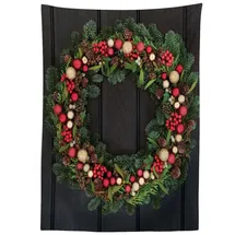 ABAKUHAUS Weihnachten Tischdecke, Tanne Weihnachten Kranz, Druck mit Klaren Farben ohne Verblassen Waschbar für innen oder Außen Bereich, 140 x 170 cm, Grün Rot