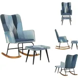 Vidaxl - Schaukelstühle - Living Schaukelsessel mit Hocker Blau Denim Patchwork Canvas - Blau