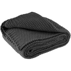 wometo Kuscheldecke Strick OEKO-TEX 140x190 dunkelgrau - warme weiche Strickdecke mit edlem und schlichten Strickmuster