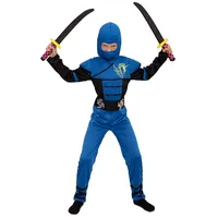 Magicoo Ninja Kostüm Kinder Jungen Gr 92 bis 140 Blau - Fasching Kinder Ninja Kostüm für Kind (92/104)