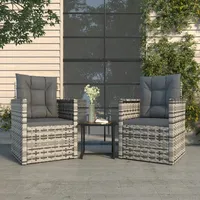 Ankonbej 3-tlg. Garten-Lounge-Set mit Kissen Poly Rattan Grau - Grau