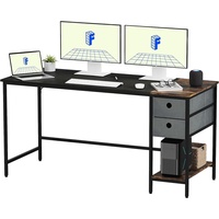 FLEXISPOT PRO F7 Schreibtisch 140x60x75cm, Fester Computertisch PC Tisch mit Bücherregal, Home Office PC-Tisch mit 3 Tier Lagerregalen, Schreibtis...