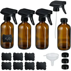 Relaxdays Sprühflasche Glas, 4er Set, 250ml, Nebel & Strahl, Wassersprüher für Haare, Reinigung, Pflanzen, braun/schwarz