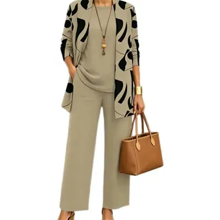 Lawawa Damen Hosenanzug Damen Hosenanzug 3 Teiliges Set Freizeitanzug Hosenanzüge Sets Outfits Vintage Lange Hose Abendanzug Outfit - L