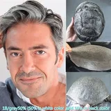 Toupet für Männer mit 100 % europäischem Echthaar, 25,4 x 20,3 cm, ultradünnes Haar, für Herren, 0,06 mm, Toupet Haare mit 60 % graues Kunsthaar))