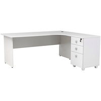 Furni24 Schreibtisch Winkelschreibtisch Dona,Holzfuss,grau,180 cm, inkl. Beistellcontainer