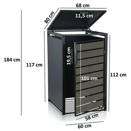 Zelsius Mülltonnenbox für eine Mülltonne Anthrazit RAL 7016 Tür in dunkelgrauer Holzoptik