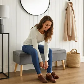 Relaxdays Truhenbank Samt Dunkelgrau 40 x 110 x 40 cm