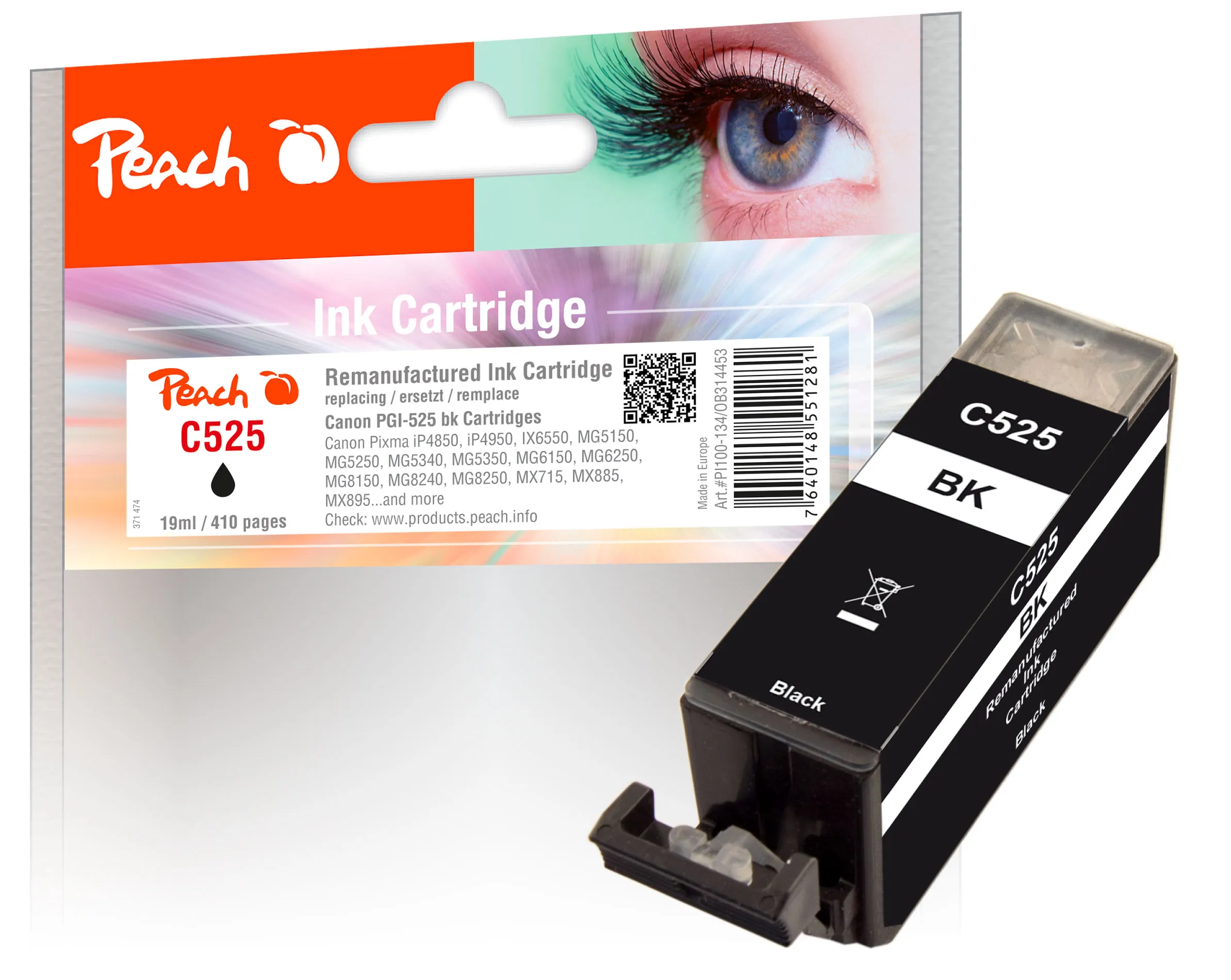 Peach Tintenpatrone schwarz kompatibel zu Canon PGI-525PGBK, 4529B001