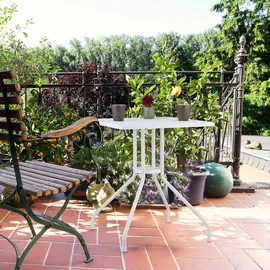 Relaxdays Gartentisch Rattan-Optik, eckig, HBT: 75 x 61 cm, Balkontisch, Kunststoff & Stahl, Outdoor Tisch, weiß