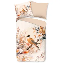 Wendebettwäsche »Gloria«, Baumwolle, Renforcé, Reißverschluss, Wendeoptik, Blumen, Vogel, Natur, 54588544-0 Sand 1 St.