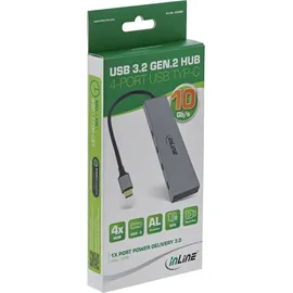 InLine USB 3.2 Gen.2 Hub (10Gb/s), 4 Port USB-C, OTG, Aluminiumgehäuse