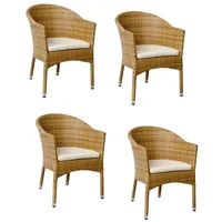 Konway Stapelstuhl LUGANO (4 St), 4x KONWAY® LUGANO Stapelsessel Tabaco + Kissen Polyrattan Sessel gelb