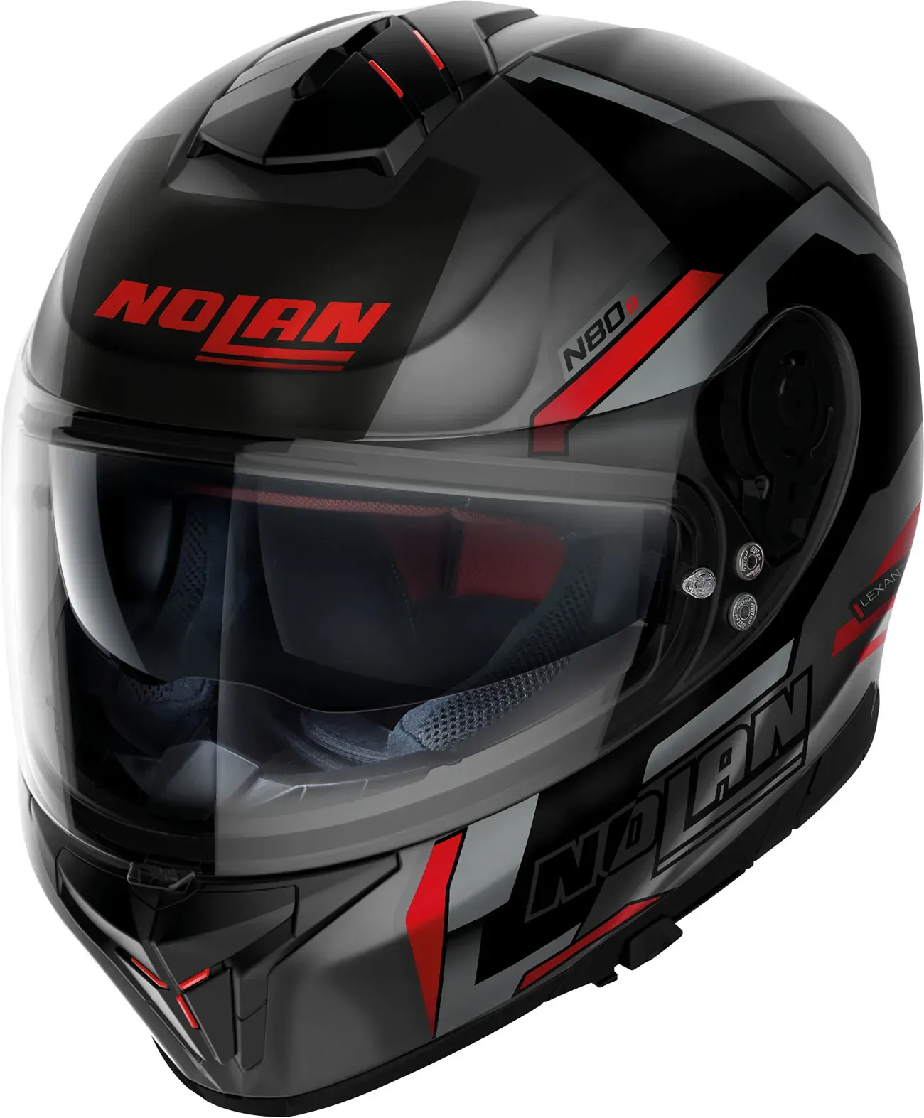 Nolan N80-8 Wanted N-Com, casque intégral - Mat Noir/Gris/Rouge - M