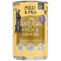 Milo & Mia - Premium Nassfutter für Hunde Geflügel, Reis Gemüse 24x400 g Dose