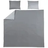 Meyco Home Uni Bettwäsche Doppelbett (Baumwolle, atmungsaktives Material, einfache Pflege, praktischer Einschlagstreifen, Maße: 240 x 200/220 cm), Grau/Hellgrau