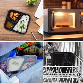 Relaxdays Meal Prep Boxen, 24er Set, 3 Fächer, mikrowellengeeignet, wiederverwendbar, Kunststoff Essensbehälter, schwarz