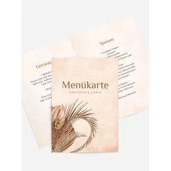 Menükarten Hochzeit selbst gestalten mit Spruch und Fotos im Onlinedesigner bei Meine-Kartenmanufaktur.de