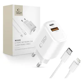 TECH-PROTECT NCA30 30W USB-A / USB-C + USB-C / Lightning Cable 100cm - White