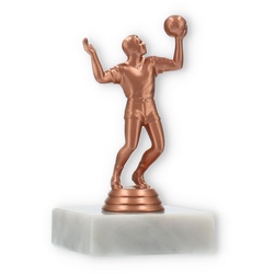 Pokal Kunststofffigur Volleyballspieler bronze auf weißem Marmorsockel 11,9cm