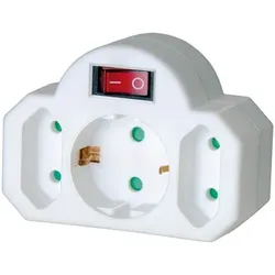 Mehrfachsteckdose, 3-fach mit Schalter (2x Eurosteckdose, 1x Schutzkontakt) weiß