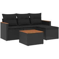 vidaXL 5-tlg Garten-Sofagarnitur mit Kissen Schwarz Poly Rattan Modell 131