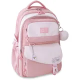 FANDARE Lässig Damen Rucksack Color-Blocking Schulrucksack Teenager Schulrucksack Mädchen Schultasche Rucksack Schule Herren Tagesrucksack Rucksack Uni Rucksack City Rucksack Wasserdicht Daypack Rosa