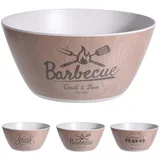 Excellent Houseware Schüssel 25,5x11,5cm Melamin Holzoptik Kunststoffschale mit Motiv BBQ Grillen Steak Outdoor Geschirr Salatschüssel Grillparty Braun
