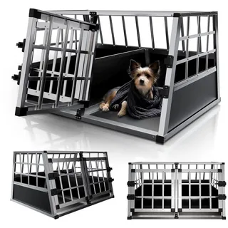 Juskys Alu Hundetransportbox L-X - 89x70x51 cm & pflegeleicht - Hundebox robust - Aluminium Reisebox für Hunde