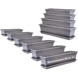 2 friends 2friends Balkon Blumenkasten Set 60cm, 10er-Pack, mit Untersetzer, Kunststoff, EU-Fertigung, Anthrazit