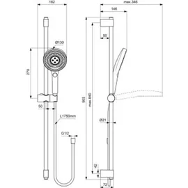 Ideal Standard Idealrain Solos Brausekombination A7898XG Stange 903mm, Handbrause mit 3 Funktionen, silk black
