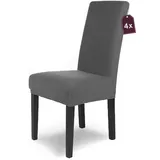 SCHEFFLER-Home Stuhlhussen Stretch Luna/Stuhlhussen 4er Set Anthrazit/elastische Flanell Stuhlabdeckungen/Stuhlhussen Schwingstühle 4er / Hussen Stuhl Überzieher mit Gummiband/Stuhlhussen Samt