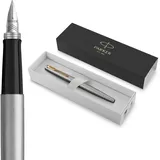 Parker Jotter Füller | Edelstahlschaft mit Goldzierteilen | Füllfederhalter mit mittlerer Feder | blaue Tinte | Geschenkbox