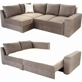 luma-home Federkern Ecksofa Schlafcouch L-Polsterecke mit Topper Bettkasten in Hell-Braun & 15108 - Hellbraun