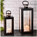 Marrakesch Orient & Mediterran Interior Marrakesch 2er Set Gartenlaterne Laterne 39cm & 27,5cm | Laternen für Draußen Marra Schwarz modern als Gartendeko