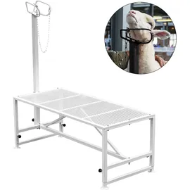 Vevor Viehständer 59 x 130 cm, Trimmständer mit geradem Kopfstück, Ziegentrimmständer Metallrahmen Schafschurständer Viehtrimmständer Weiß