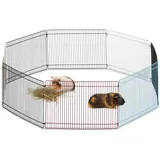 Relaxdays Freilaufgehege Kleintiere, 8 Elemente, engmaschig, Freilauf für Meerschweinchen und Co., 24cm hoch, mehrfarbig