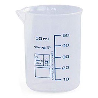 Messbecher transparent, blaue Skala 10-50 ml