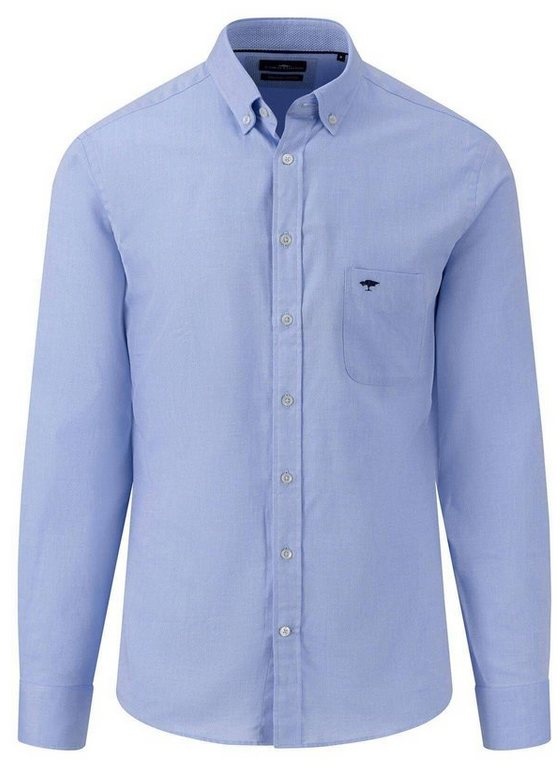 FYNCH-HATTON Langarmhemd Herren Hemd aus Baumwolle Langarm Regular Fit (1-tlg) blau L