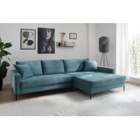 Trends by HG Ecksofa Summer L-Form, in Cord-Stoff mit Metallfuß blau