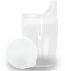 Dr. Junghans Einnehmbecher, Schnabeltasse Senioren, auslaufsicher 29074 , 1 Becher ohne Griff + 1 Deckel (4mm), milchig
